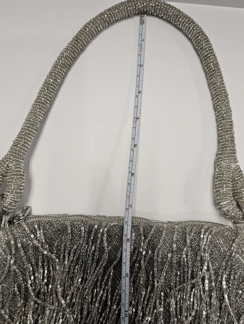 Silver Beaded Fringe Shag Evening Bag - Picture 13 of 16